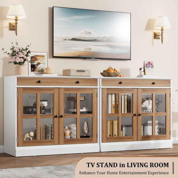 product-open-b263af8889ad4318b3f0044092f34a47-goods GAOMON 35.4Inch Black Sideboard Buffet Cabinet with Glass Doors, Storage Cabinet with Drawer, Modern Buffet And Sideboard for Dining Room, Kitchen, Living Room