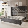 product-open-b2862004e7d844238083819db50b90ae-goods LUXOAK Modern Luxury 50" Wingback Bed Frame with Plush Beige/White Velvet Upholstery - Queen/King Size Platform Bed, Button Tufted Headboard & Nailhead Trim, Sturdy Frame, No Box Spring Needed, Easy Assembly (30-Min Setup)