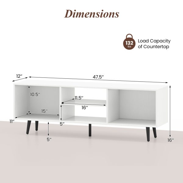 product-open-b2f0ec091b944a02b0061f2e146a9225-goods LIFEZEAL 47.5" Modern TV Stand for 55-Inch TVs with Heavy-Duty Metal Legs & Engineered Wood Construction, 2-Tier Storage Shelves & Open/Enclosed Cabinets, Adjustable Height Feet, 200lb Capacity Entertainment Center Media Console for Living Room & Be