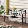 [Outdoor Patio Bench] Outdoor Patio Garden Bench Peacock Feather Backrest, Cast Iron Frame, Comfortable Seat for Yard, Porch, or Park