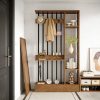 71-Inch Wooden Standalone Room Divider, Wall Partition Bookcase Featuring Shelves And Coat Hooks, a Contemporary Decorative Screen Suitable for Home And Office, in Brown