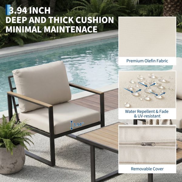 product-open-b3403699ff934495b412314b4d87856a-goods 4pcs Outdoor Patio Furniture Set in Grey, Conversation Sofa Set with Metal Frame And All-Weather PE Rope Weaving, UV Resistant And Waterproof Couch with Table for Garden, Balcony, Backyard