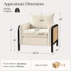 product-open-b363c71769f34af295133ad9380026e9-goods Modern Woven Rattan Accent Chair with Wooden Armrests & Legs - Detachable Cushion, Upholstered Seat, Natural Brown Finish for Living Room, Bedroom, or Makeup Room - Easy Assembly, Durable Polyurethane & Hardwood Construction, Bedroom Seating, Elegant Seating Option, Sturdy Construction, Home Decor Lovers