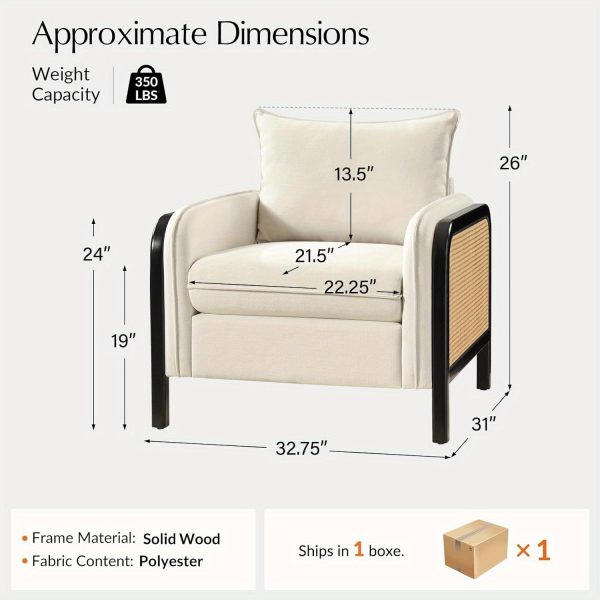 product-open-b363c71769f34af295133ad9380026e9-goods Modern Woven Rattan Accent Chair with Wooden Armrests & Legs - Detachable Cushion, Upholstered Seat, Natural Brown Finish for Living Room, Bedroom, or Makeup Room - Easy Assembly, Durable Polyurethane & Hardwood Construction, Bedroom Seating, Elegant Seating Option, Sturdy Construction, Home Decor Lovers