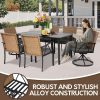 product-open-b3d9ede596644c99b5cd566570d5ab02-goods Andehomy 7pcs Patio Dining Set with 6 Chairs And 1 Table, Outdoor Dining Set with 2 Wicker Swivel Patio Dining Chairs with Cushions & Black, Rectangular Woodgrain Metal Dining Table with 1.75" Umbrella Hole, Black & Brown