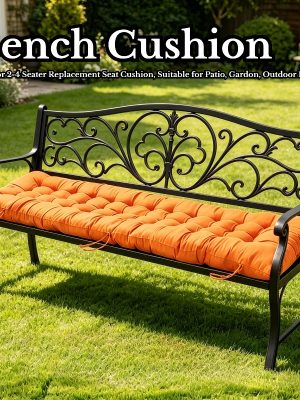 Solid Color Outdoor Bench Cushion, New Color Bench Seat Cushion with 6 Ties, Outdoor 2-3 Seater Replacement Seat Cushion, for Lawn Patio, Garden Loveseat, Outdoor Patio, Porch Swing, solely for Outdoor Scenarios (Sky Blue, Green, Orange)