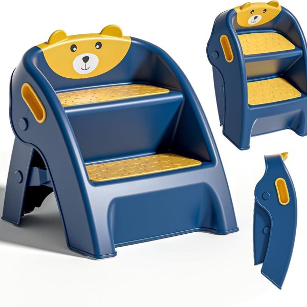 Toddler Step Stool, Foldable 2-Step Kids Stool with Non-Slip Design And Handle, Multipurpose Step Stool for Bathroom Sink, Kitchen, Bedroom, Counter