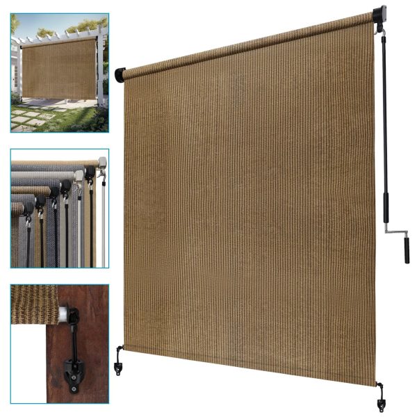 product-open-b4f9e93c4ac743218678d86d30449c4f-goods Outdoor Space Roller Shades Package - Effortless Cordless Design Includes 2 Poles + Heavy Duty Shade Cloth