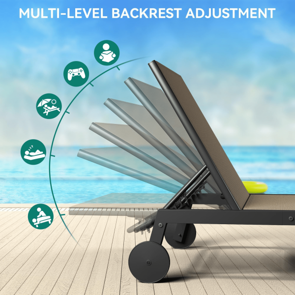 3pcs Outdoor Patio Bistro Set | Adjustable Backrests, Wheels For Easy Mobility, Includes Side Table, Perfect For Poolside, Garden, Deck, Beach - Brown, Metal Frame, All-Weather Rattan Wicker Furniture Set, Compact Space Bar Height
