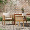product-open-b52d826d92cc4b5cb827636c33b0f606-goods Set of 2 Outdoor Acacia Wood Dining Chairs - Patio Armchair with Natural Rattan Backrest, Cream Washable Cushion, Non-Slip Feet for Backyard Poolside Garden