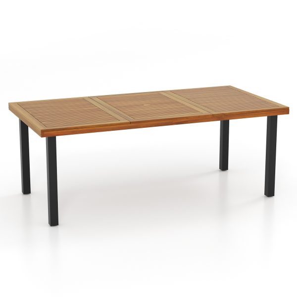 MULTIGOT 79" 8-Person Dining Table w/ 1.9" Umbrella Hole Acacia Wood Adjustable Foot Pads