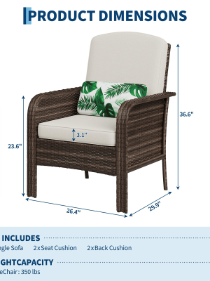 [Outdoor Wicker Chairs] Outdoor Wicker Chairs Set of 2, High Back Rattan Patio Chairs with Comfy Cushion, All-Weather Outside Club Chairs for Balcony Deck Garden