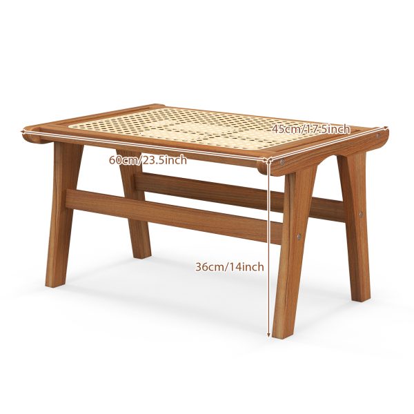 product-open-b8a51c7913144a1d8238e017f7d0e465-goods Ottoman Footstool, Natural Teak Wooden Foot Rest W/ Handwoven Rattan for Living Room Bedroom Office, 14" H, Indoor