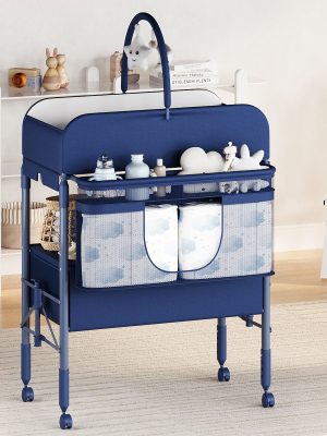 Height-Adjustable Baby Changing Station on Wheels - Compact Design, Two Storage Drawers, Quality - Portable And Space-Efficient Nursery Organizer for Infants And Newborns