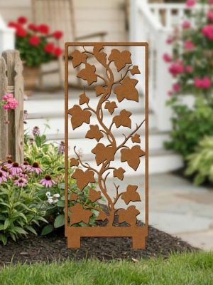 1pc Hand-Welded Wrought Iron Maple Leaf Screens, Rusty Privacy Screens, Garden Screens with Stands, And Garden Decorations Featuring Garden Stands