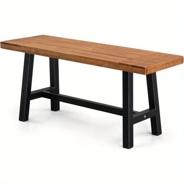 product-open-b9bda089c55d473889bab658638151bd-goods Outdoor Bench Measuring 63 Inches by 58 Inches, Featuring Metal Legs And a Rustic Wooden Design, Suitable for Both Indoor And Outdoor Dining on Porches Or Patios