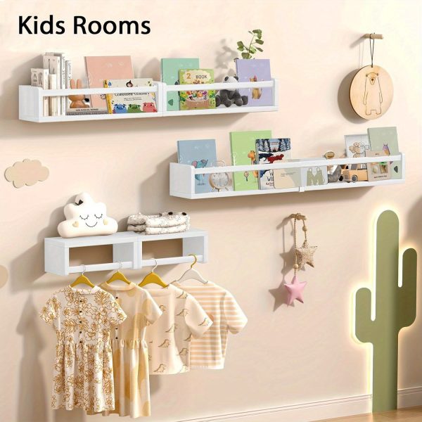 product-open-ba0fdac08c6e476d9ff271139404ae13-goods 5pcs White Nursery Bookshelves Set - DIY Floating Shelves with 5-Tier Storage (32in, 2x16.5in, 2x10in) - Wall-Mounted Kids Room Shelving Suitable for Nursery, Room, Kids' Room - Easy Assembly, Space-Saving Bookcase
