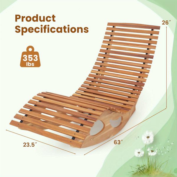 product-open-ba300090733d45ff92a648b45c7e23d5-goods MULTIGOT Outdoor Acacia Wood Chaise Lounge Rocker - High Back Ergonomic Slatted Seat with Stopper, 350lb Capacity Weather-Resistant Patio Furniture for Deck, Poolside, Garden (Natural Finish), Outdoor Lounge Chair, Deck Seating, Rustic Design, Sturdy Construction, Backyard Comfort