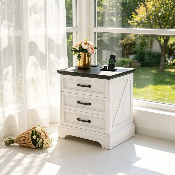product-open-ba39f2575deb4c7cace29ac5c1e2cbf9-goods Large 24-inch Modern Farmhouse Nightstand with 3 Drawers - Rustic Bedside Table Suitable for Bedroom & Living Room, Space-Saving End Table with Ample Storage,, Assembly, Multicolor for Small Spaces (Assembly)