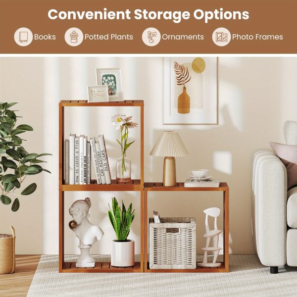 product-open-ba3dd5eac5a74c208a3df26f47b2a440-goods LIFEZEAL 3-Tier Solid Wood Stackable Storage Cubes - Freestanding Open Bookcase Shelves with Natural Teak Finish, Heavy-Duty Interlocking Design for Living Room, Bedroom, Home Office - Space-Saving Organizer, Easy Assembly, Modern Farmhouse Style, Sturdy Hardwood Construction, Multi-Purpose Furniture (Compatible with Vinyl Record Display) - Ideal for Small Spaces, Natural Wood Grain