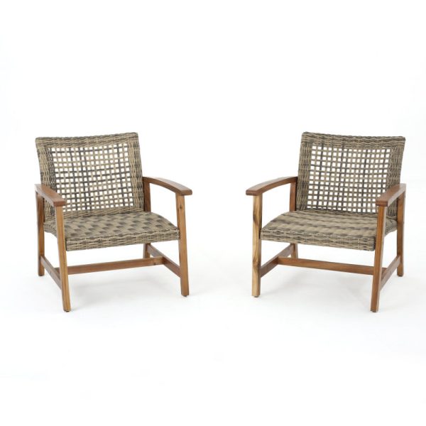 product-open-ba3e1cfb5f1b4f12992c0bf75f1c27d6-goods Outdoor Acacia Wood Wicker Club Chairs with Acacia Wood Frame, 2pcs Set