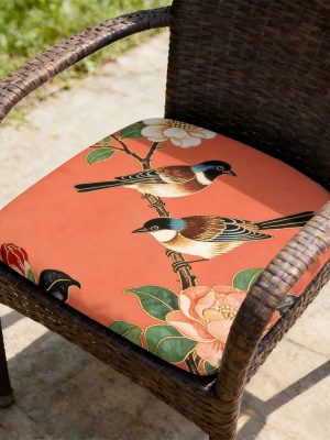 1pc New Chinese-Style Meticulous Flower-And-Bird Paintings Pattern Leisure Seat Cushions, Indoor And Outdoor Seat Cushions, Back Cushions, Size 19.7 X 17.7 X 1.57 Inches, Suitable for Garden Chairs