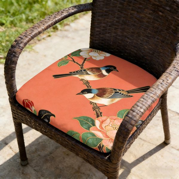 product-open-ba5731f6b2c441a59200b85f6b72a1ba-goods 1pc New Chinese-Style Meticulous Flower-And-Bird Paintings Pattern Leisure Seat Cushions, Indoor And Outdoor Seat Cushions, Back Cushions, Size 19.7 X 17.7 X 1.57 Inches, Suitable for Garden Chairs