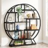 product-open-ba6962b7bb7145138bf05184e448c9e4-goods 63 Inch Round Industrial Bookshelf - Rustic Wood & Metal Etagere Bookcase with Staggered Shelves, 350lb Capacity, Adjustable Leg Pads, Matte Black & Brown Finish, Open Shelving Organizer for Living Room, Home Office, Bedroom, Kitchen, Bookshelf Decorations, Versatile Display Shelf, Round Silhouette Shelf, Durable Particleboard