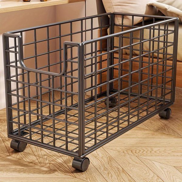 product-open-ba94cd957f514faab7749d8110457f45-goods 1pc Metal Storage Basket With Wheels, Multifunctional Organizer For Laundry, Bathroom And Kitchen, Without Lid, Home Organization Baskets, Boxes And Containers, Shelf Baskets