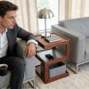 A Bedside Table That Doesn't Require Assembly Bedside Table, Walnut Wood Nightstand, Small Bedside Table with Open Compartment, Tempered Glass Top, Modern End Table for Bedroom & Living Room Furniture