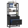 product-open-bada86f078394ca898b629e6d753d2d7-goods LustreC 2 Drawer Vertical File Cabinet with Lock & Bookshelf, Letter Size Large Modern Filing Cabinet Printer Stand with Open Storage Shelves for Home Office, White