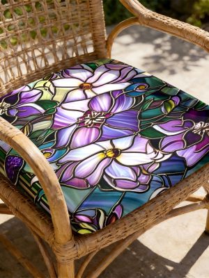 1pc Colorful Glass Flowers Pattern Courtyard Chair Seat Cushion, Indoor And Outdoor Seat Cushions, Back Cushions, Size 19.7*17.7*1.57inch, Suitable for Garden Chairs, Office Chairs And Floor Seats. Soft And Comfortable