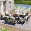 7pcs Outdoor Patio Furniture Set, Outdoor Metal Sectional Furniture with Cushions, Outdoor Conversation Seating Set with Coffee Table for Garden, Balcony, Deck, Backyard, Black