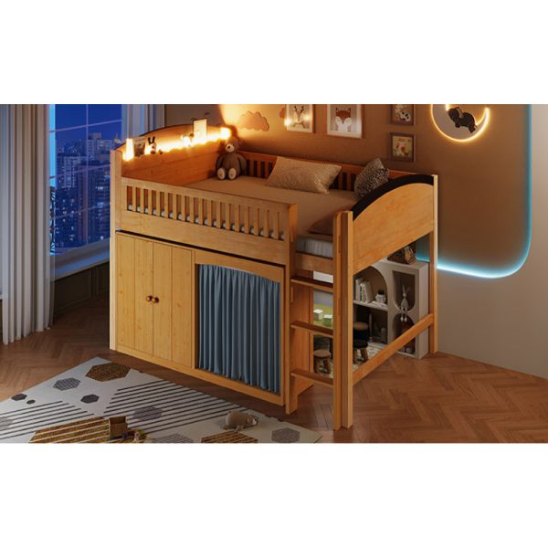product-open-bb87c5f41d2f474eb9c8e8271497d9cc-goods Twin Size Loft Bed with Storage Cabinet, Wardrobe And LED, Wood Color And Espresso