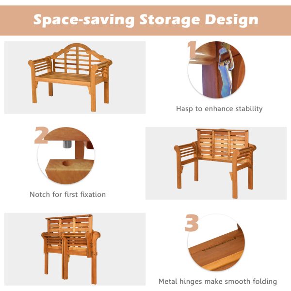 product-open-bb97d47ee53b4a6e8ab4461efe4ed692-goods PETSITE Patiojoy 49" Garden Folding Bench Eucalyptus Wood Backrest Armrest Patio Outdoor