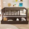Convertible Bed with Storage Drawers, 3-In-1 Solid Wood Kids Daybed with Removable Guardrails, Compatible with Standard US Mattresses, White