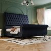 product-open-bc17bd06723447c28702ff99d6faf71d-goods Luxurious Velvet Upholstered Sleigh Bed with Elegantly Scrolled Headboard and Footboard, Featuring a Button-Tufted Base, Box Spring Not Needed