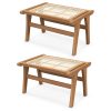 product-open-bc23dbe9dd854f5bb6462091e0cef33b-goods Ottoman Footstool, Natural Teak Wooden Foot Rest W/ Handwoven Rattan for Living Room Bedroom Office, 14" H, Indoor