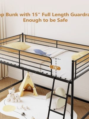 Loft Bed for Kids | Heavy-duty Iron Frame, 350LBS Weight Capacity, Space Saving Design for Small Rooms & Low Ceilings, Movable Ladder, - JOYMOR