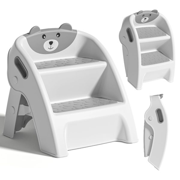 Toddler Step Stool, Foldable 2-Step Kids Stool with Non-Slip Design And Handle, Multipurpose Step Stool for Bathroom Sink, Kitchen, Bedroom, Counter