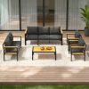 product-open-bd9a7f8be9a6415195ba63c03ba4cbd2-goods 5pcs Outdoor Patio Furniture Set for 7, Metal Conversation Seating with Coffee Table, Ideal for Porch, Balcony, Garden And Sunroom, Gray/Black