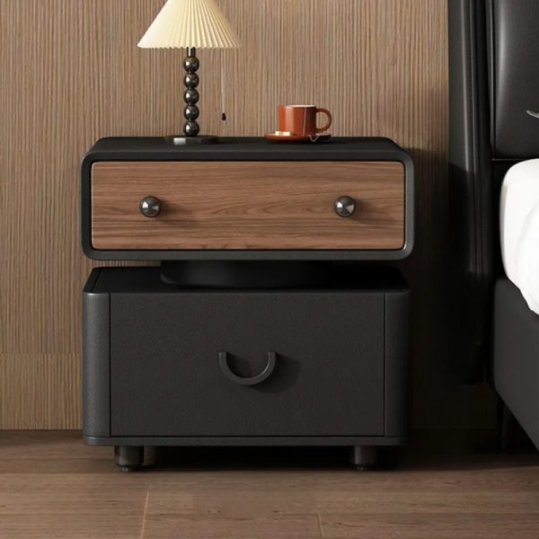 product-open-bdee2a1455c0404595c0e6e3ca2c465b-goods Modern 2-Drawer Solid Wood Nightstand – Featuring Rounded Corners, Ample Storage Space Adorned with Walnut Accents, Constructed with a Sturdy Wood Composite Structure, Easy to Assemble, Ideal for Small Bedrooms And Contemporary Decor