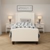 product-open-bebfd94f6deb46a0b23ee79563d41c55-goods Twin Size Bed Frame with 49. 21"High Back Upholstered Headboard and 27. 17" High Footboard, Teddy Velvet, 12 Slat Support, Solid Wood Feet, No Box Spring Needed White