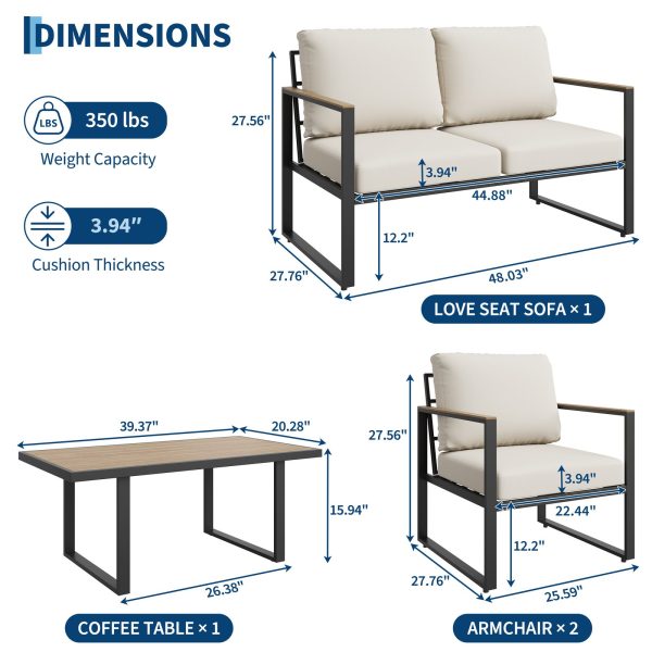 product-open-bed0e99e7fe243bf801cdbef326d3cfe-goods 4pcs Outdoor Patio Furniture Set in Grey, Conversation Sofa Set with Metal Frame And All-Weather PE Rope Weaving, UV Resistant And Waterproof Couch with Table for Garden, Balcony, Backyard