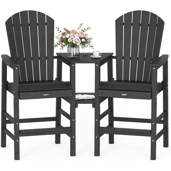 product-open-bf76f8303b1c4b52822c2e876d8f3a9e-goods 2pcs High-legged Adirondack Chair Set, All-weather High-density Polyethylene (HDPE) Bar Stool, Outdoor Chair with Double Tray and Parasol Opening, Suitable for Balconies, Poolside, Backyards, and Patios.