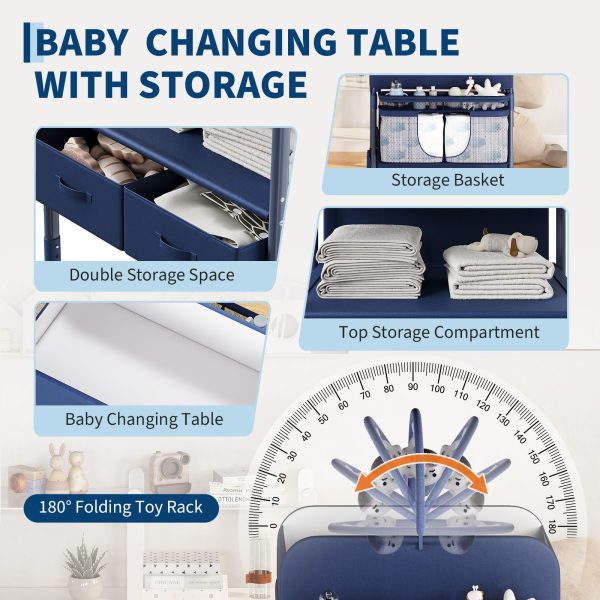 Height-Adjustable Baby Changing Station on Wheels - Compact Design, Two Storage Drawers, Quality - Portable And Space-Efficient Nursery Organizer for Infants And Newborns