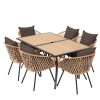 product-open-c02a9e5f9fe84cc293b449edc212c0ce-goods Outdoor Dining Set for Seven, Featuring a Rectangular Table with an Umbrella Hole And Six Rattan Chairs, Suitable for All Weather Conditions, Perfect for Your Backyard, Lawn, Or Garden