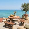 product-open-c0c1b202d1074913a919abeecf485b3c-goods 6-Person Outdoor Wooden Picnic Table, Round Table And 3 Benches with Umbrella Hole, Outdoor Seating And Dining Furniture for Patio Garden Backyard Lawn, 1700 LBS Capacity