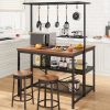 42" Kitchen Island with Storage - 3-Tier Bakers Rack, Microwave Stand, Dining Table for 4, 5 Hooks & 50lb Capacity, Multi-Functional Island for Small Kitchens (Brown)