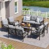 7pcs Outdoor Patio Furniture Set, Outdoor Metal Sectional Furniture with Cushions, Outdoor Conversation Seating Set with Coffee Table for Garden, Balcony, Deck, Backyard, Black